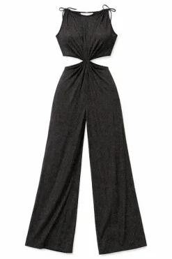 Schwarzer Glitzer-Jumpsuit mit Cut-out an der Taille