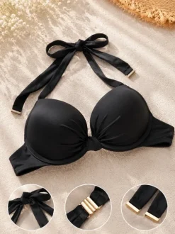 Schwarzes Push-up Bikinioberteil mit goldenen Details 🖤
