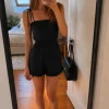 Süßer Bershka schwarzer Jumpsuit mit Rüschen & Bindeträgern XS