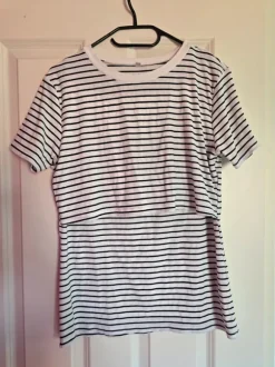 Set Stillshirt XL 42 Schwangerschaft Umstandsmode Tshirts schwarz beige gestreift