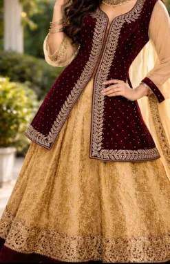 Sharara/lengha Bordeaux met goud