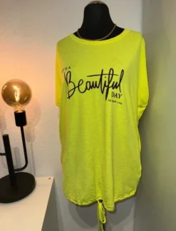 Shirt neon gelb Oversize Print kurzarm locker Tunika Sommer Statement Shirt