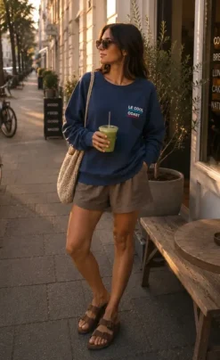 Sweatshirt blau mit Frottee-Stickerei - Keycard-Tasche - made in Portugal
