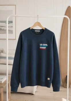 Sweatshirt blau mit Frottee-Stickerei - Keycard-Tasche - made in Portugal