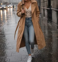 Trendcoat hellbraun und lang - einmal angezogen