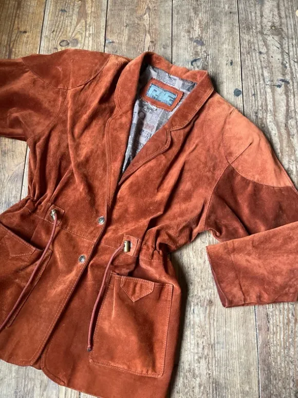 Unieke vintage/retro 70s suede leren roestbruine jas🌸