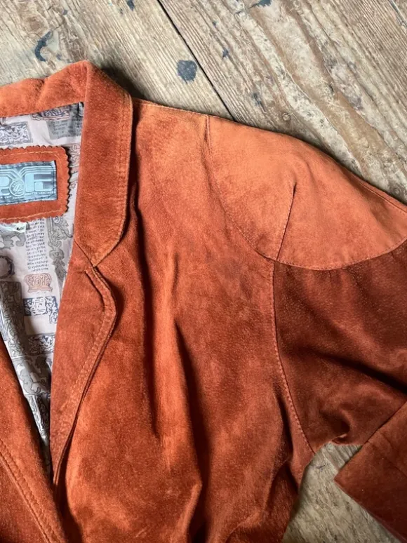 Unieke vintage/retro 70s suede leren roestbruine jas🌸