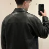 Veste en cuir noire vintage y2k homme - blouson style biker zippé M