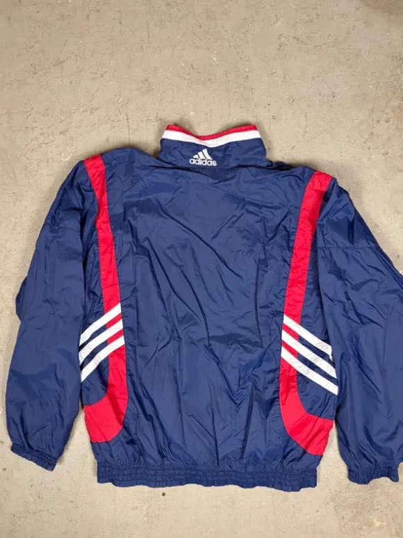 Vintage Adidas Windbreaker Track Jacket Navy Red White 90s Size Medium