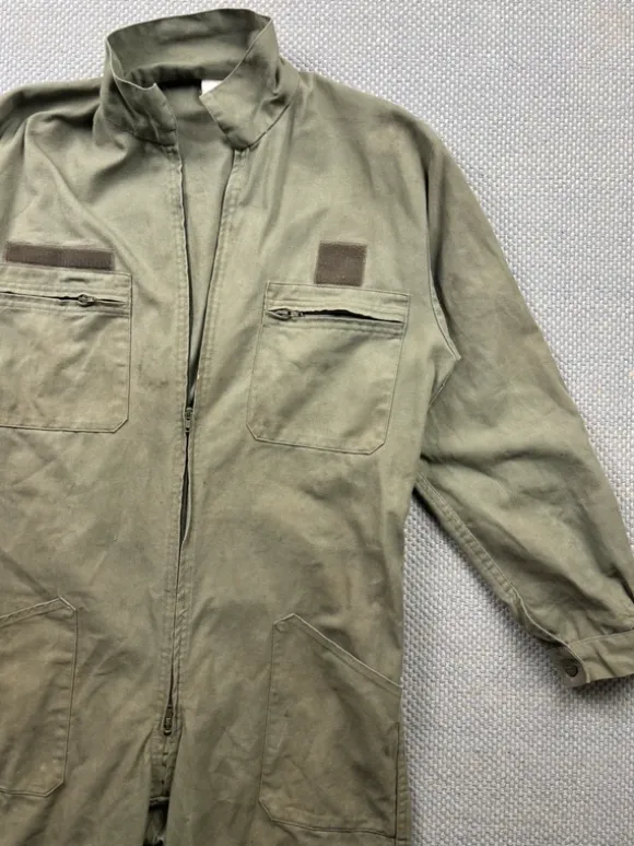 Vintage French Workwear Overall Oliv Grün Mechaniker Coverall Utility Jumpsuit Größe 52 M