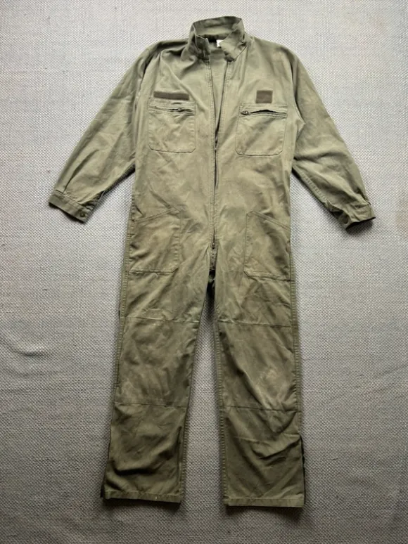 Vintage French Workwear Overall Oliv Grün Mechaniker Coverall Utility Jumpsuit Größe 52 M
