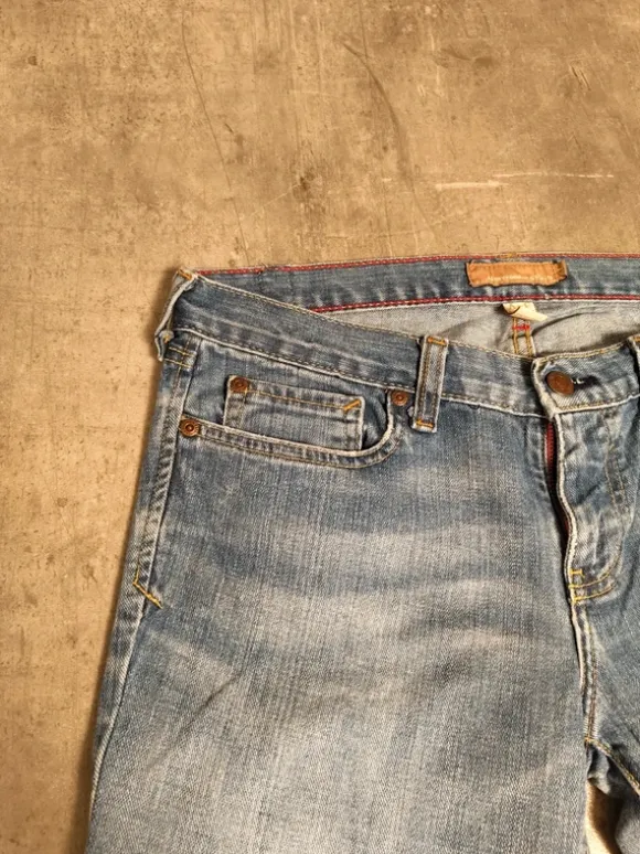 Vintage Japanese Printed Jeans | Low Waist ; Flared | Miss Me; True Religion Style | L | Blau