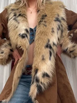 Vintage Leoprint Penny Lane Faux Fur Coat Wildledermantel Hippie Festival Boho