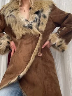 Vintage Leoprint Penny Lane Faux Fur Coat Wildledermantel Hippie Festival Boho