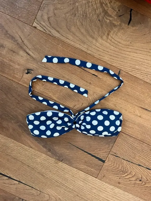Vintage Polka Dot Bikini Top Strapless Bandeau Size M/38 Retro Swimwear