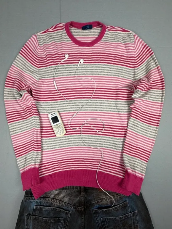 Vintage Strickpullover | Y2K | Pashastyle | 90s | 80s | Pink | Weiß | Gestreift