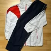 Vintage Trainingsanzug Set | Baumwolle | White/Navy/Red | Retro Sport Style | Jacke M / Hose L