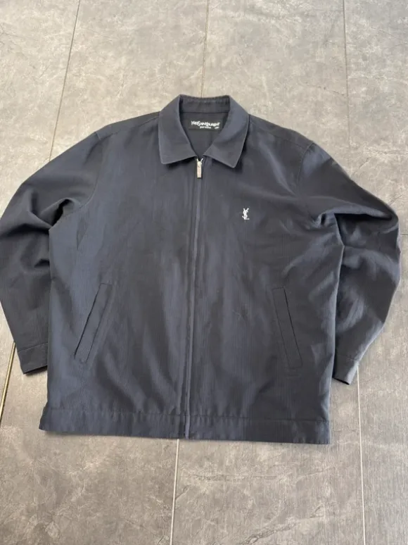 Vintage Yves Saint Laurent Harrington Jacke – Jet Black / Micro Rib Texture