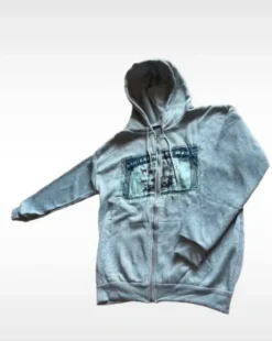 Y2K Archive Zip-Up Hoodie | Social Security Print | Boxy Fit Grey