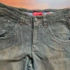 Y2K Mergler Jeans blau braun Glitzersteine 38
