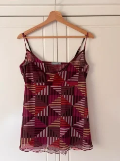 Y2K Mesh Top Transparent Geometric Muster Pink Lila Cami Spaghettiträger Gr S Lindex