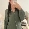 Zweiteiliges Musselin-Set in Olivgrün – Oversize Bluse & Hose